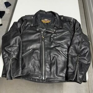 Harley Davidson distressed Black Leather Biker Jacket Asymmetrical Zip Moto Coat